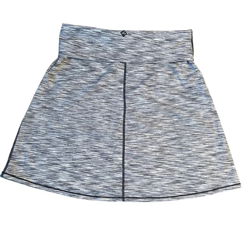 Prana Leanne Skirt Foldover Waist Small Black Grey Spacedye Stripe